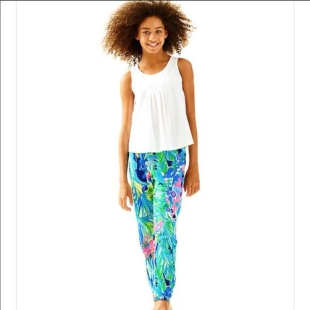 Lilly Pulitzer neon tropical vacation travel jogger pants size girls medium 6/7